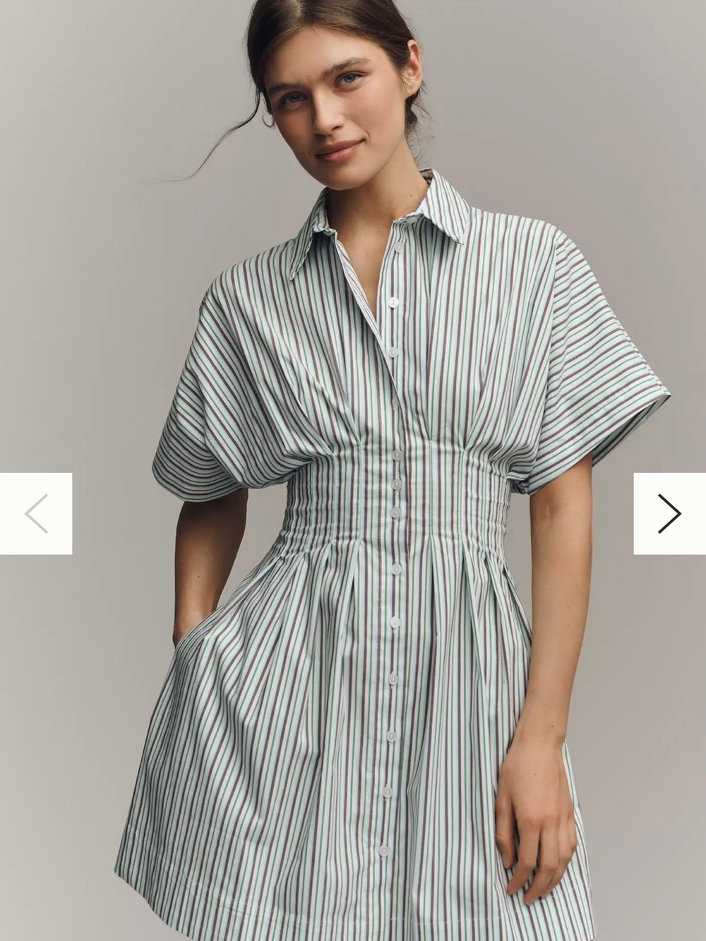 Tobie Button-Front Shirt Dress in Blue and Green Stripes